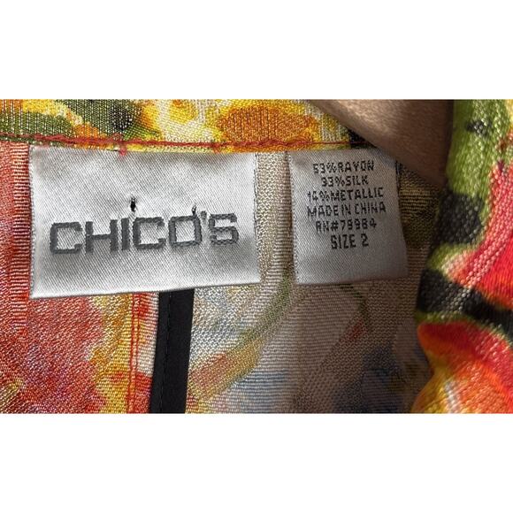 Chico's Silk Blend Blazer Jacket Womens Large 2 Floral Colorful Art to Wear - Picture 6 of 12
